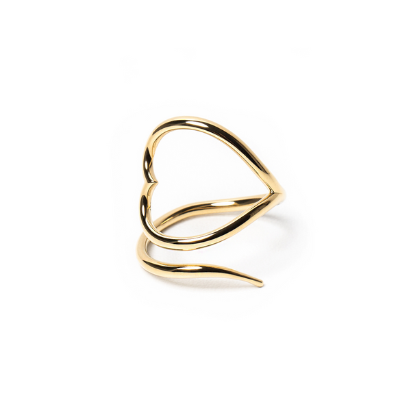 Gold heart-shaped ring on a white background